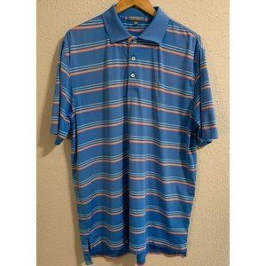 Peter Millar Summer Comfort Blue Striped Polo Golf Shirt‎ Mens Size Large